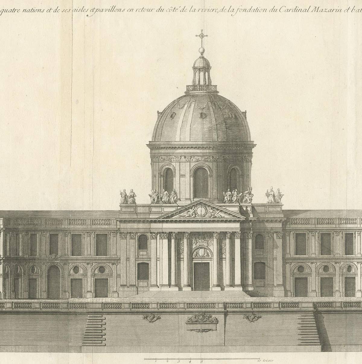 Antique Print of the Facade of the Collège des Quatre-Nations by Mariette '1738'