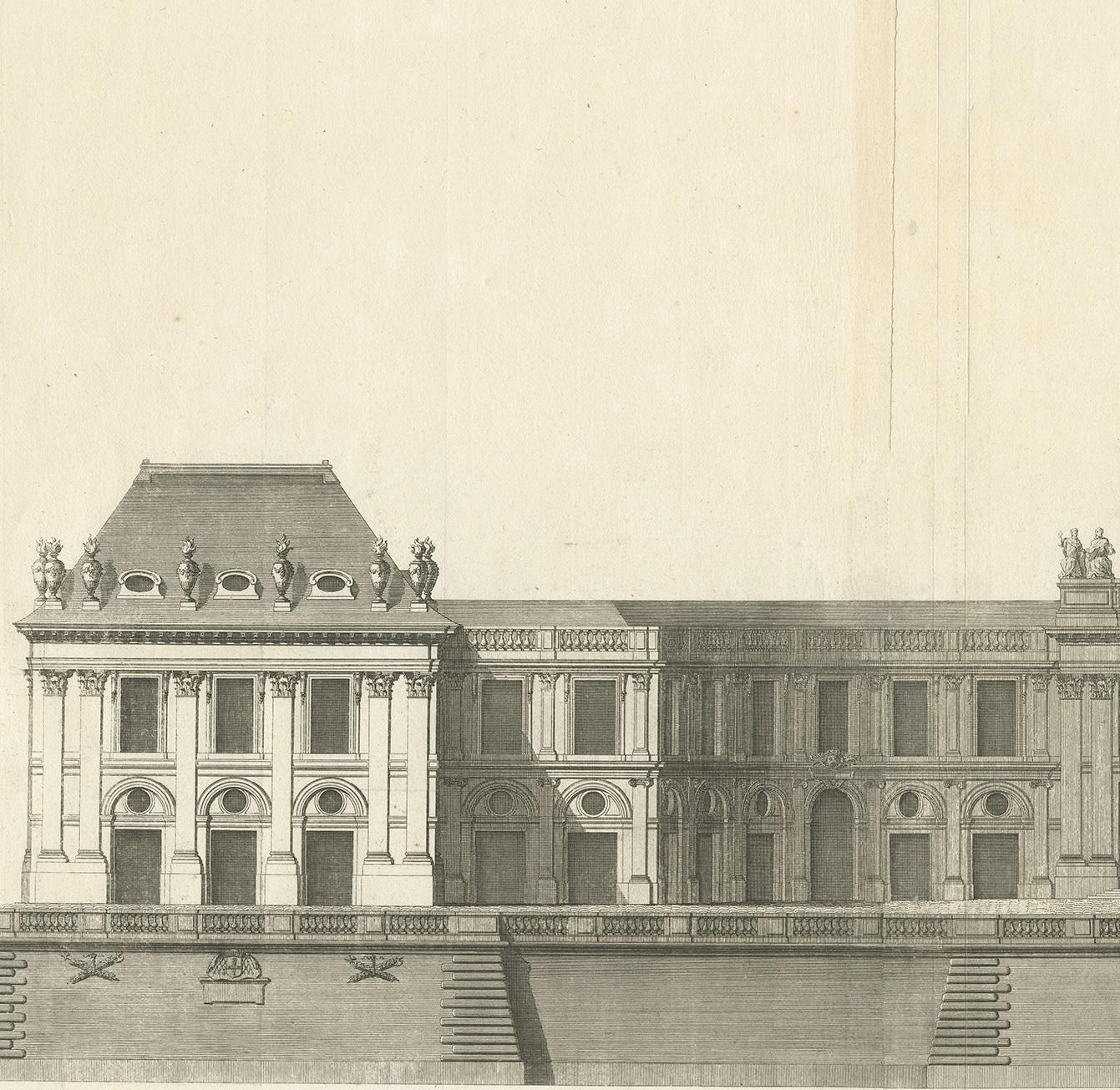 Antique Print of the Facade of the Collège des Quatre-Nations by Mariette '1738' In Good Condition For Sale In Langweer, NL