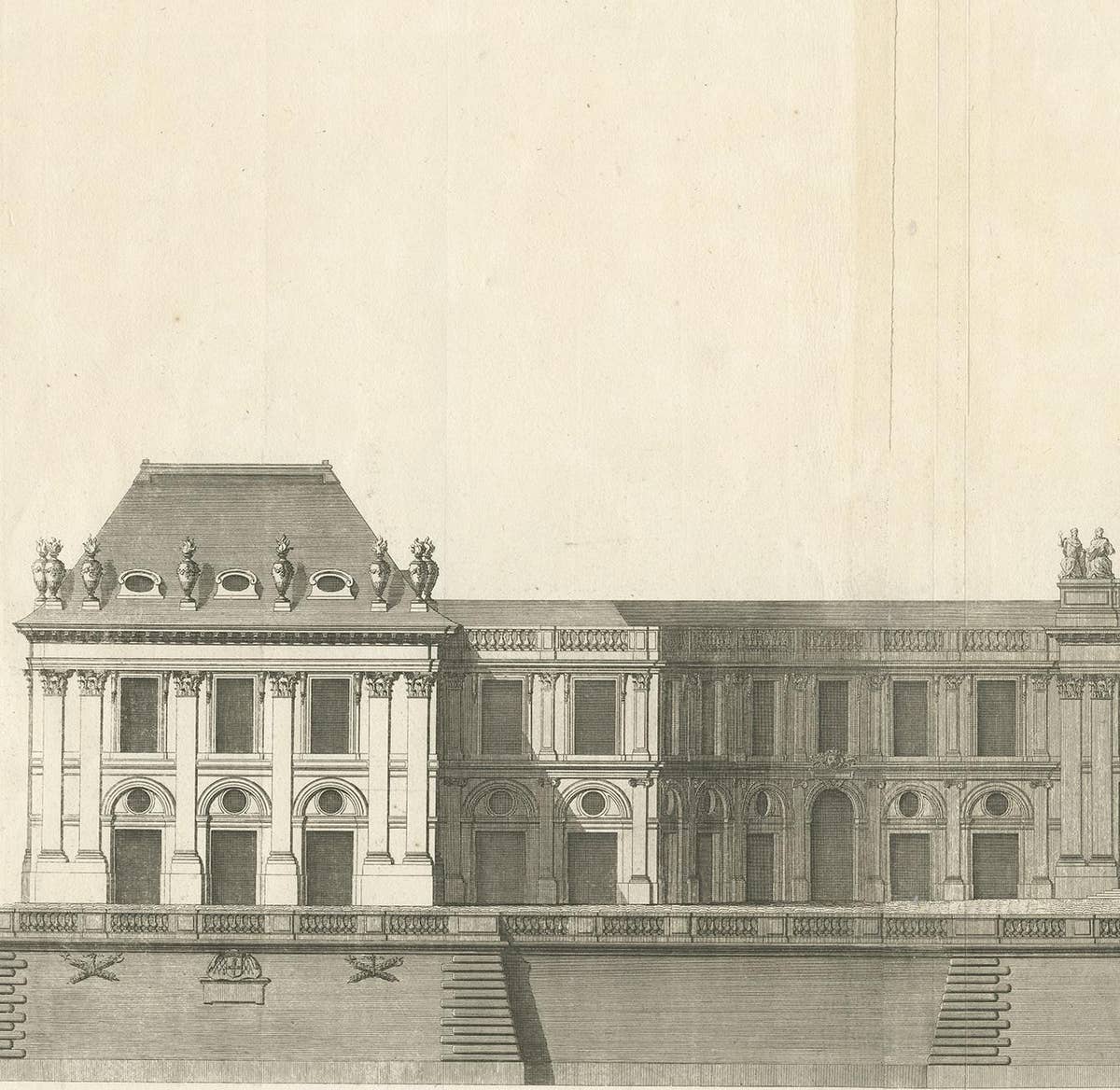 Antique Print of the Facade of the Collège des Quatre-Nations by Mariette '1738'