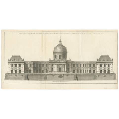 Antique Print of the Facade of the Collège des Quatre-Nations by Mariette '1738'
