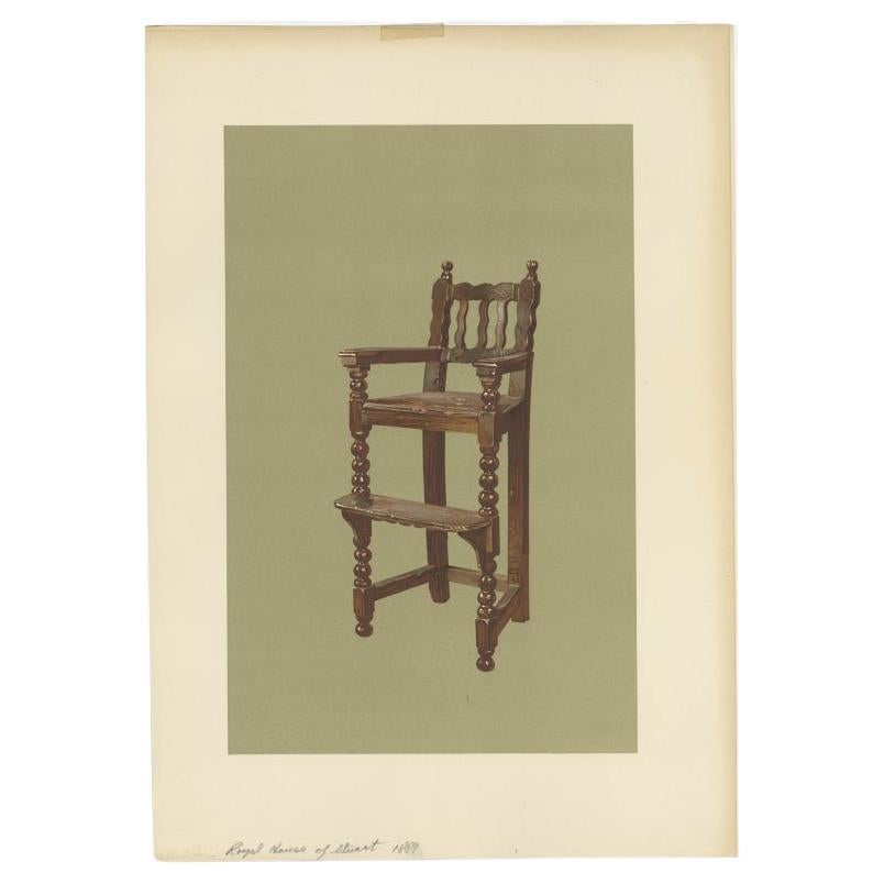 Antique Print of the Feeding Chair of King James VI by Gibb, 1890 For Sale