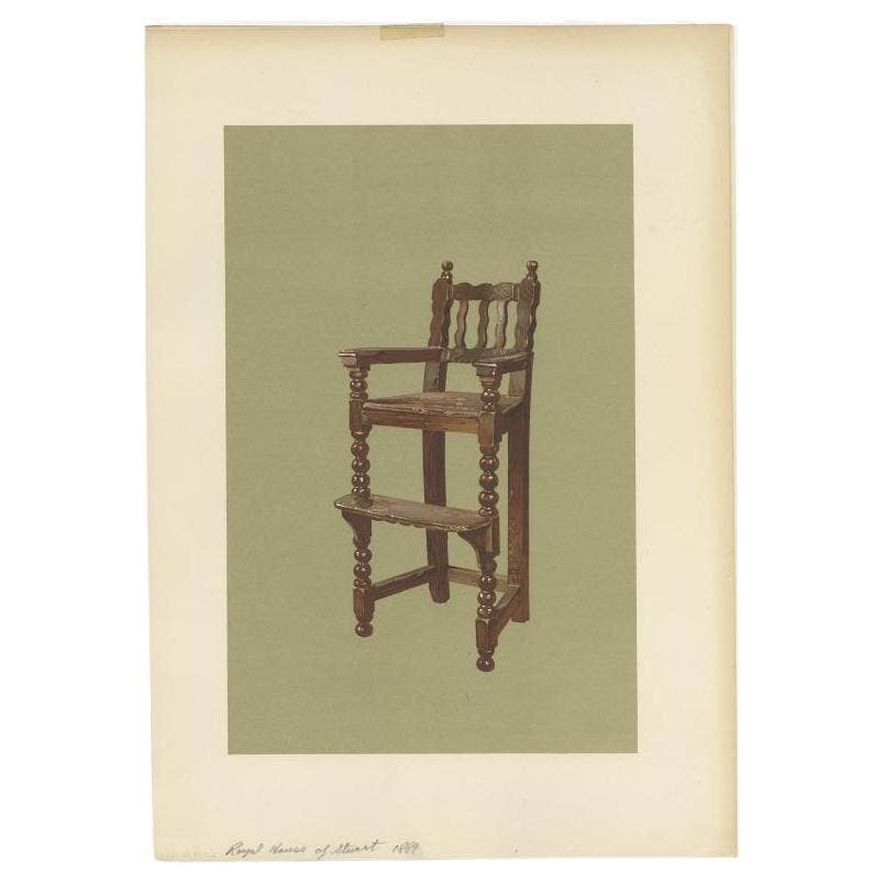 Antique Print of the Feeding Chair of King James VI by Gibb, 1890