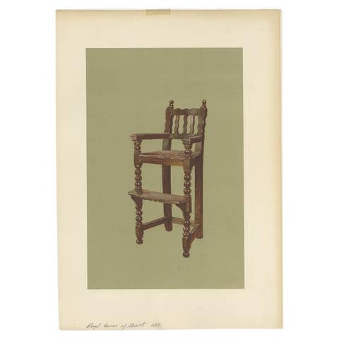 Antique Print of the Feeding Chair of King James VI by Gibb, 1890