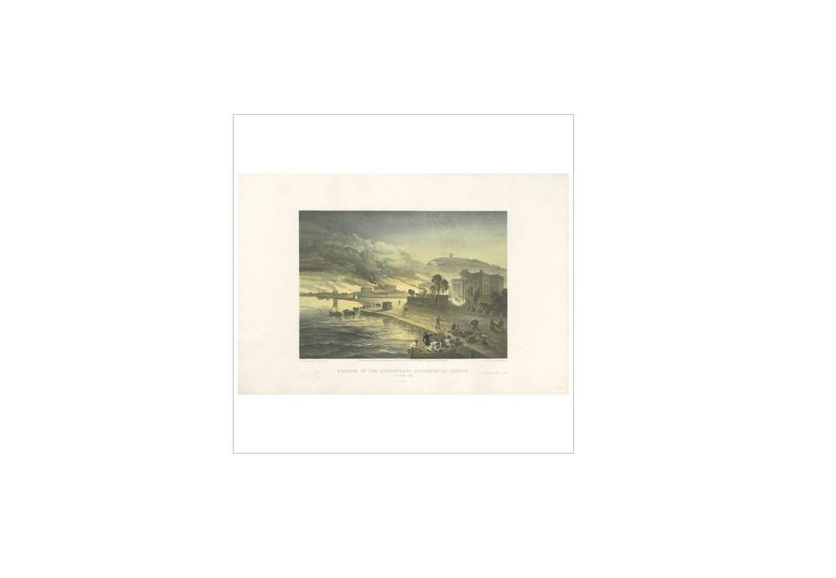Antique Print of the Fire at Kertch 'Crimean War' by W. Simpson, 1855