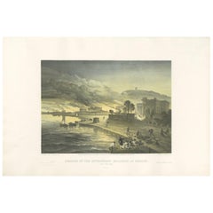 Antique Print of the Fire at Kertch 'Crimean War' by W. Simpson, 1855
