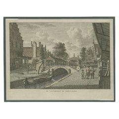 Antiker Druck des Fischmarktes in Leeuwarden, Niederlande, um 1790