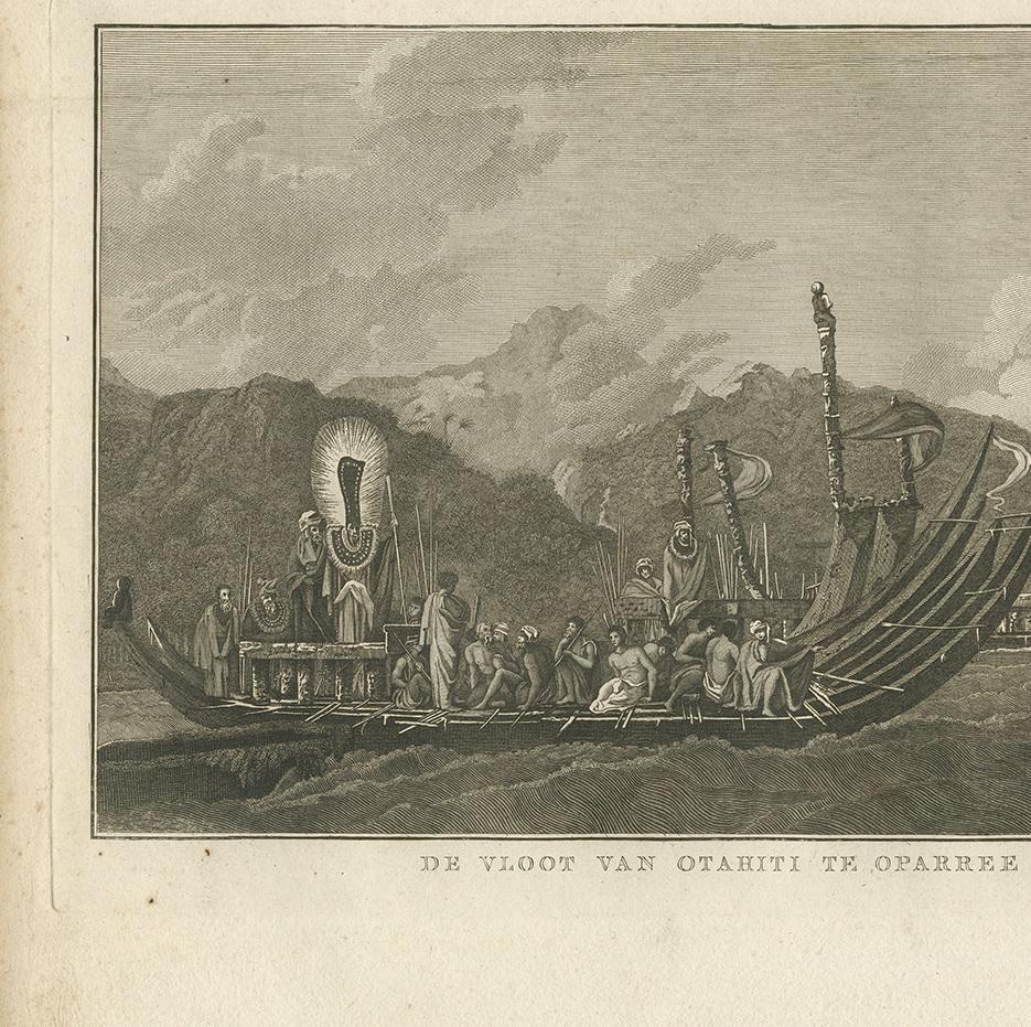 Dutch Antique Print of the Fleet of Proas of Tahiti by Cook, 1803 For Sale