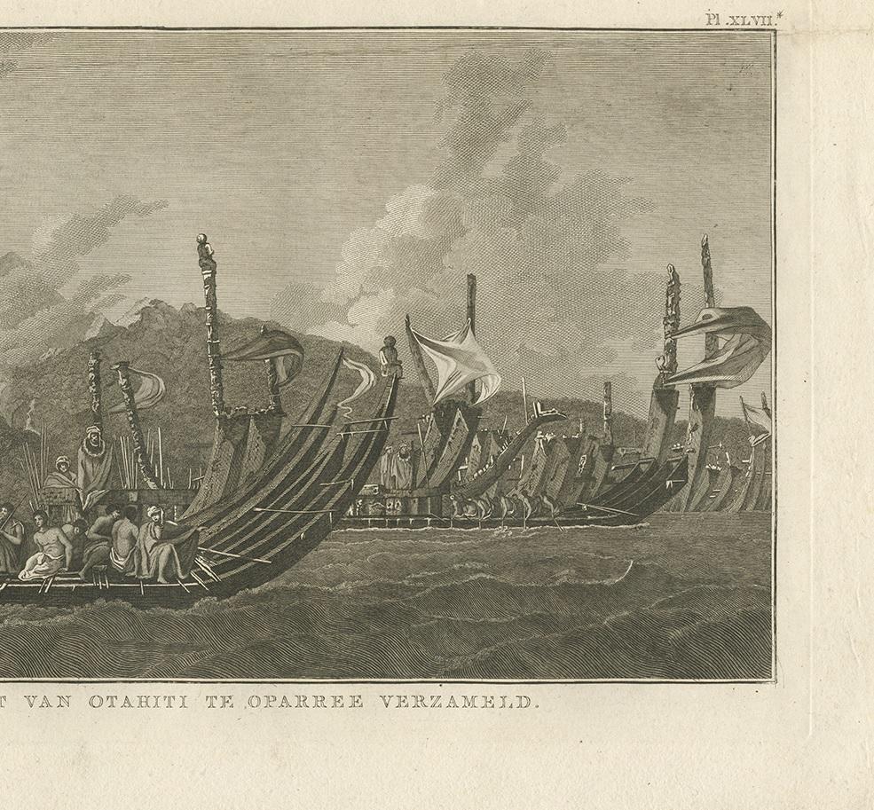 Antique Print of the Fleet of Proas of Tahiti by Cook, 1803 In Good Condition For Sale In Langweer, NL