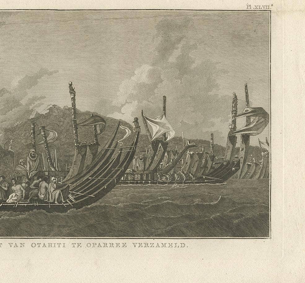 Antique Print of the Fleet of Proas of Tahiti by Cook, 1803