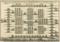 Stampa antica della flotta di William III d'Orange di Merian, 1700 ca.