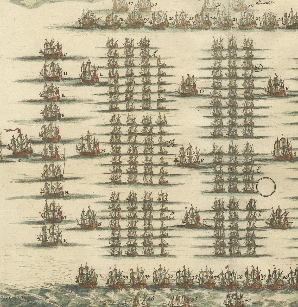 Antique Print of the Fleet of William III of Orange by Merian 'c.1700' In Good Condition For Sale In Langweer, NL