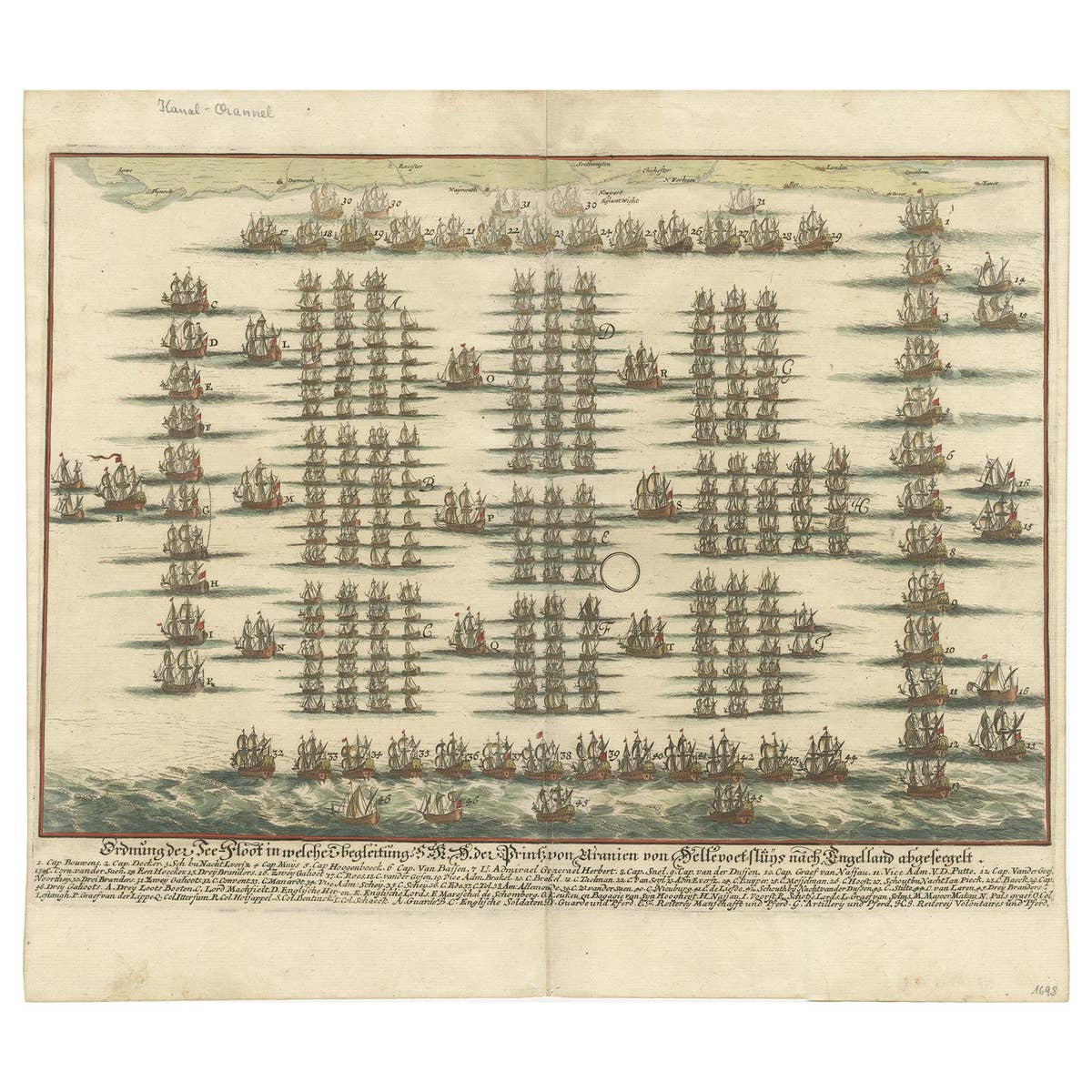 Antique Print of the Fleet of William III of Orange by Merian 'c.1700'