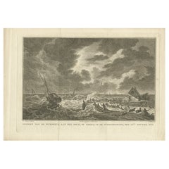 Antiker Druck der Flood at Texel, Insel im Wadden- Meer, 1778