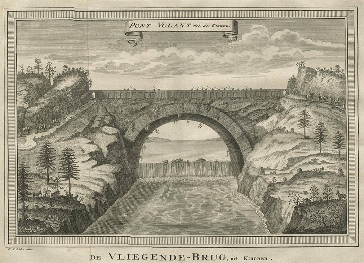 Antique Print of the Flying Bridge in China, 1747