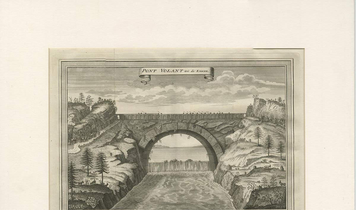 Antique Print of the Flying Bridge in China, 1747