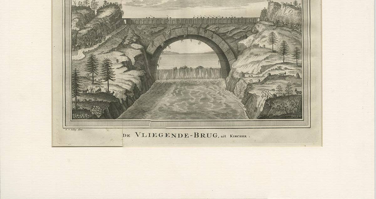 Antique Print of the Flying Bridge in China, 1747