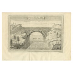 Impression ancienne du pont flottant en Chine, 1746