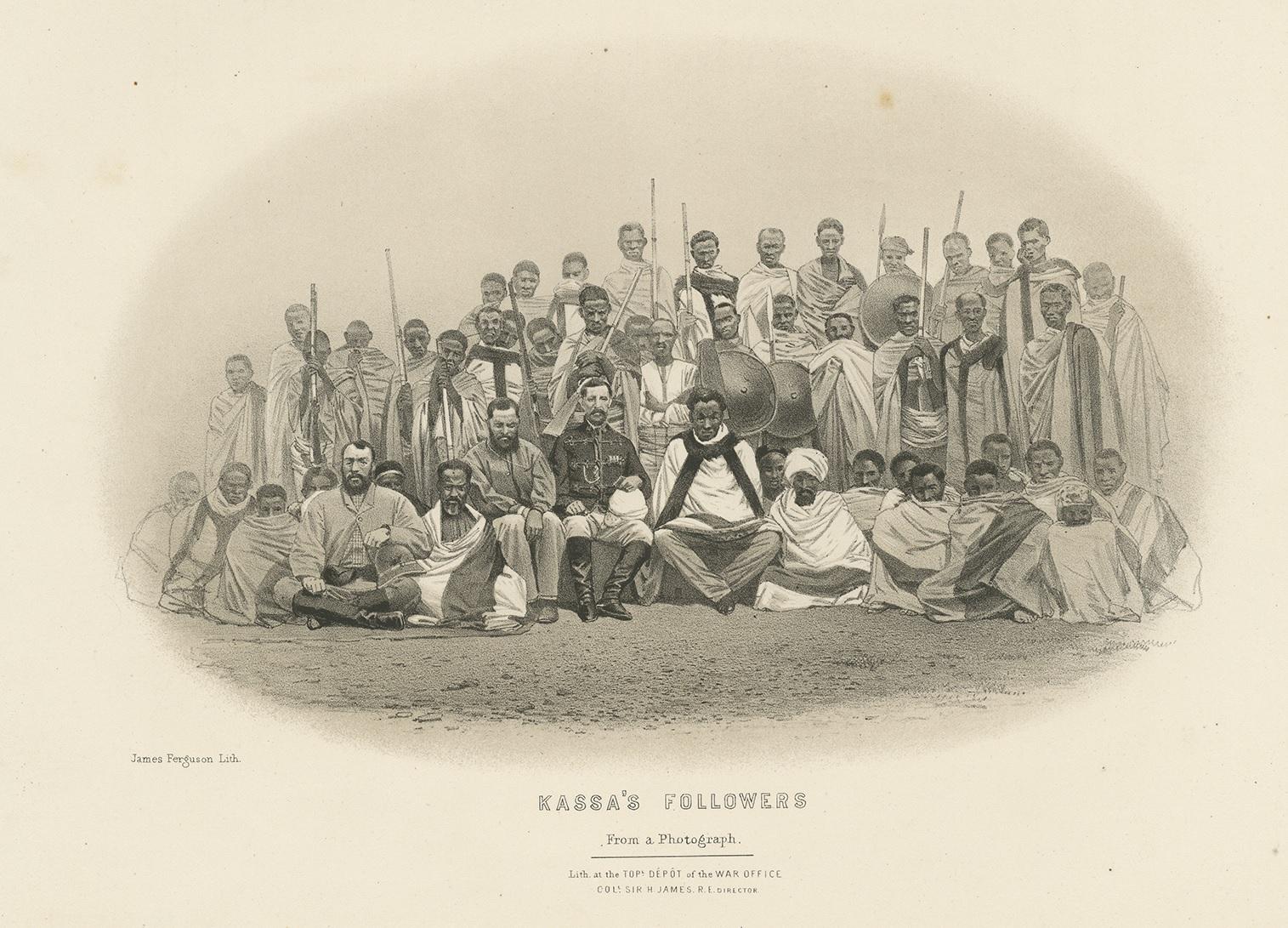 Antique print titled 'Kassa's Followers'. Lithograph of the followers of the Emperor. This print originates from 'Record of the Expedition to Abyssinia compiled by order of the Secretary of State for War' by Major Trevenen J. Holland ; & Captain