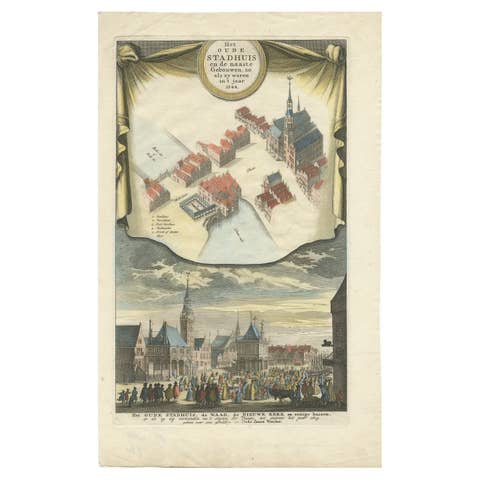 Antique Print of the Former City Hall of Amsterdam, circa 1760