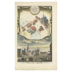 Antiker Druck des ehemaligen Rathauses von Amsterdam, um 1760