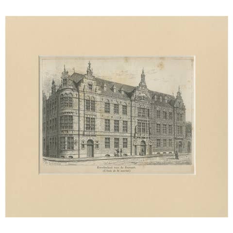 Antique Print of the Former Maritime Academy of Amsterdam, c.1890
