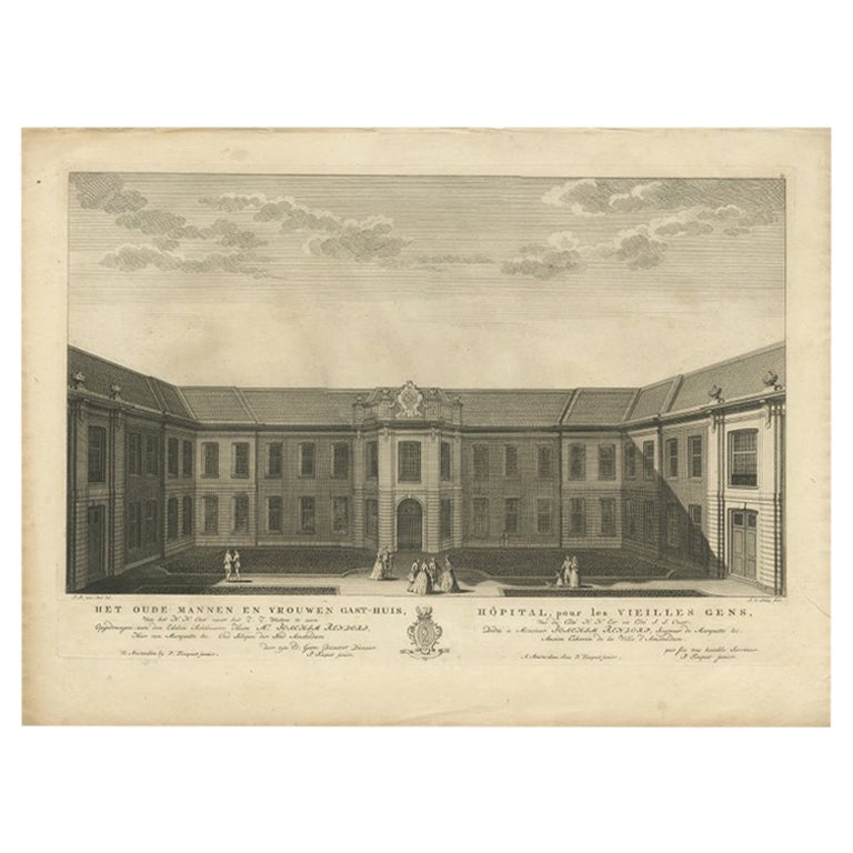 Antiker Druck des Retirementhauses des Gründers in Amsterdam von Van Schley, um 1760