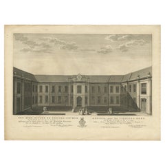 Stampa antica dell'ex casa di riposo di Amsterdam di Van Schley, 1760 ca.