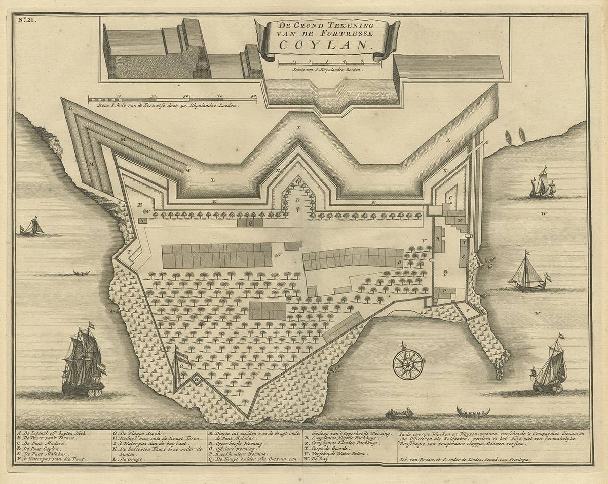 Antique Print of the Fort at Kollam ‘India’ by Valentijn, 1726