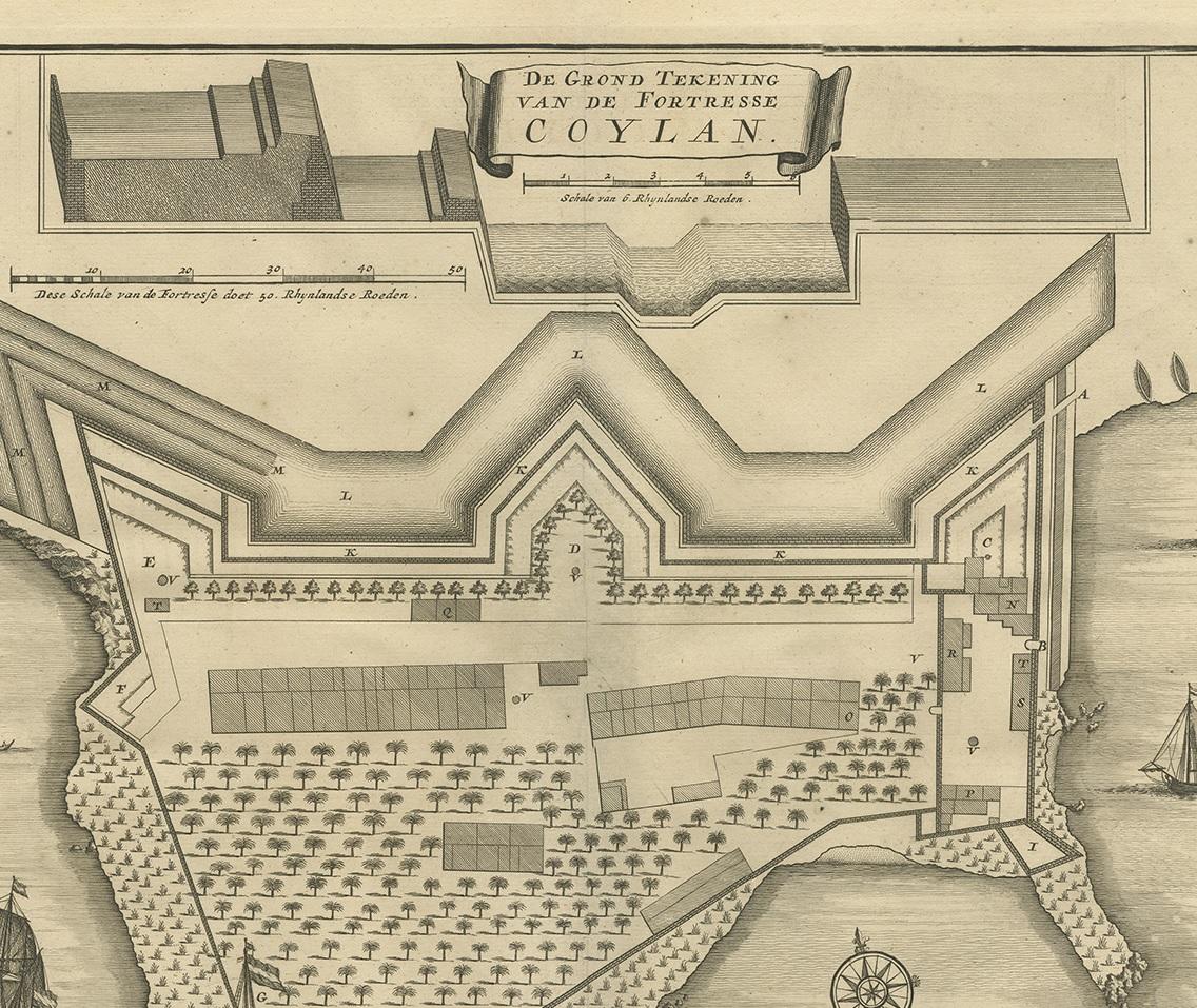 Olandese Stampa antica del Forte di Kollam 'India' di Valentijn, 1726 in vendita