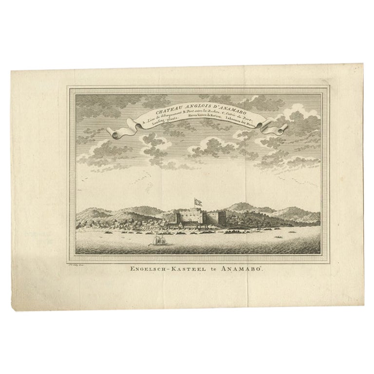 Antiker Druck des Fort William in Anomabu, Zentralregion, Ghana, 1748