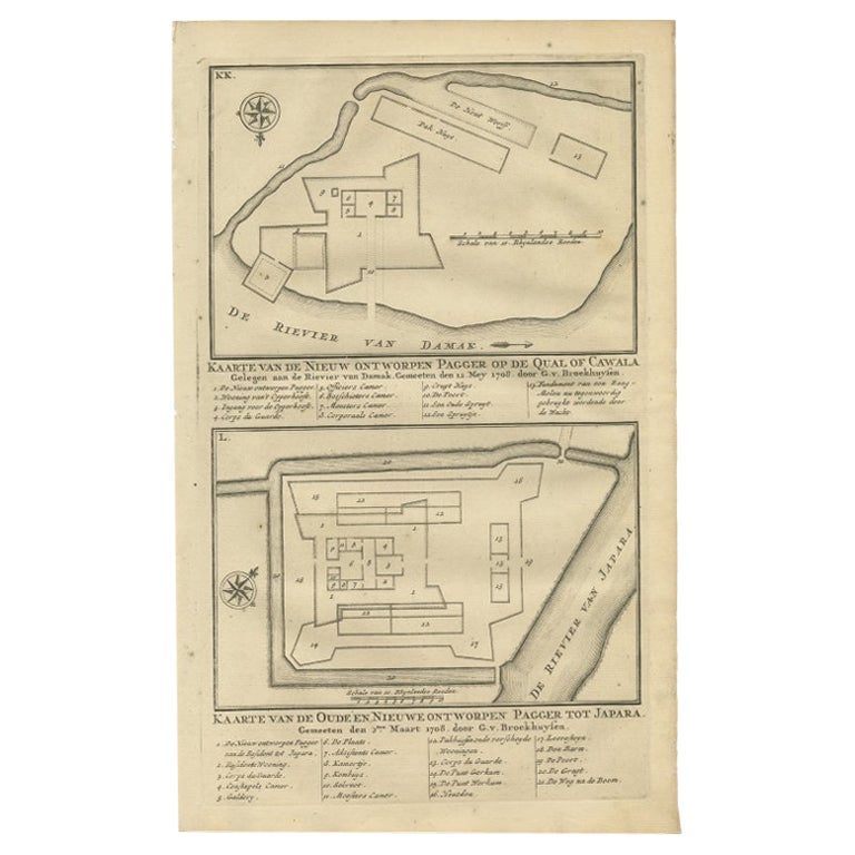 Impression ancienne des Fortifications de Demak et de Jepara, Java, Indonésie, 1726