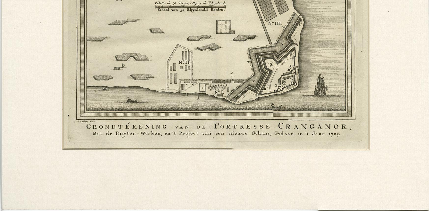Antique Print of the Fortress Cranganor near Kodungallur in India, 1757 In Good Condition For Sale In Langweer, NL