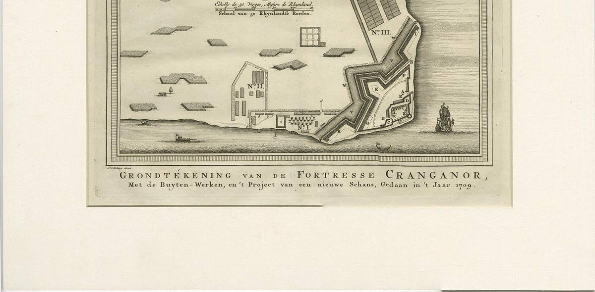 Antique Print of the Fortress Cranganor near Kodungallur in India, 1757