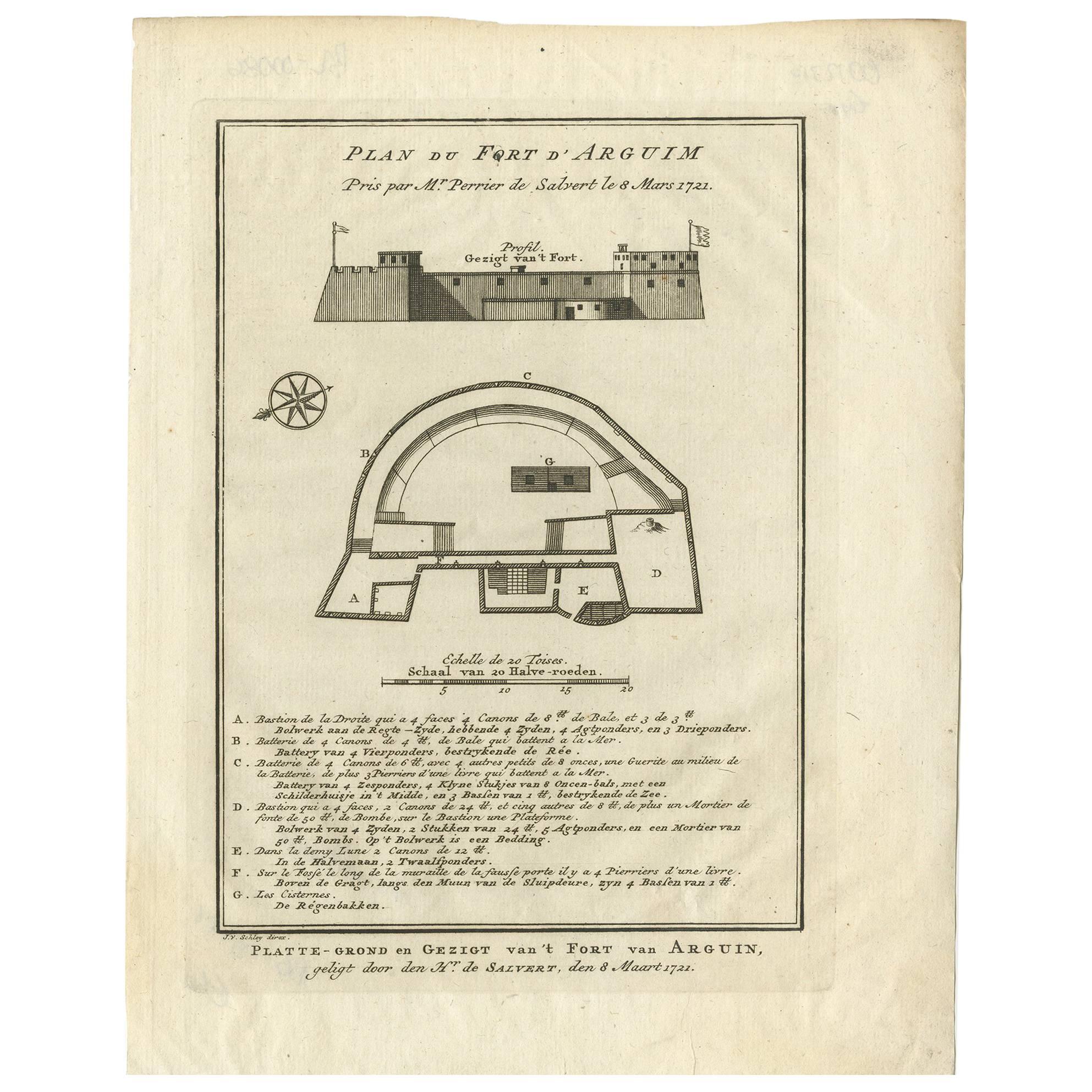 Impression ancienne de la forteresse d'Arguin « Mauritania, Afrique » par J. van Schley