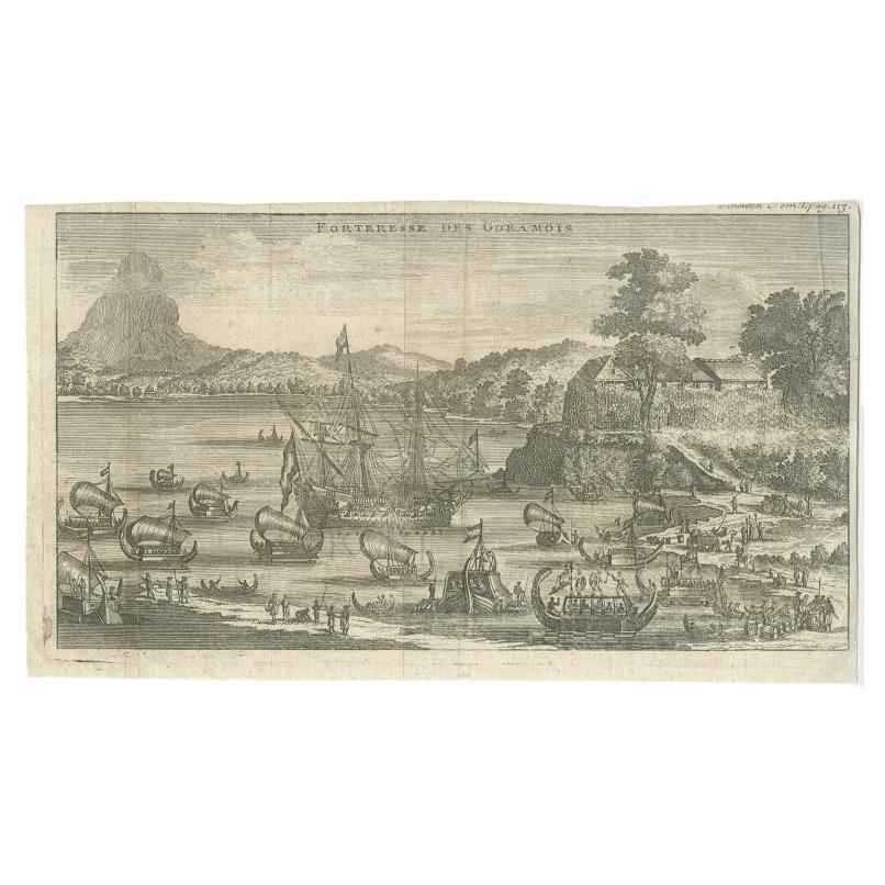 Antique Print of the Fortress of Goram by Schouten, 1725 For Sale