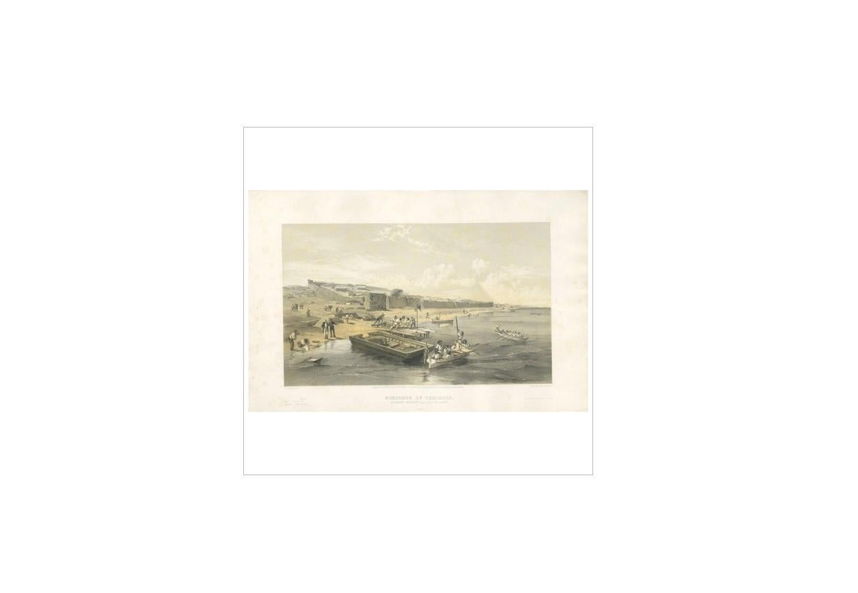Impression ancienne de la forteresse de Yenikale « Guerre civile » par W. Simpson, 1855 État moyen - En vente à Langweer, NL