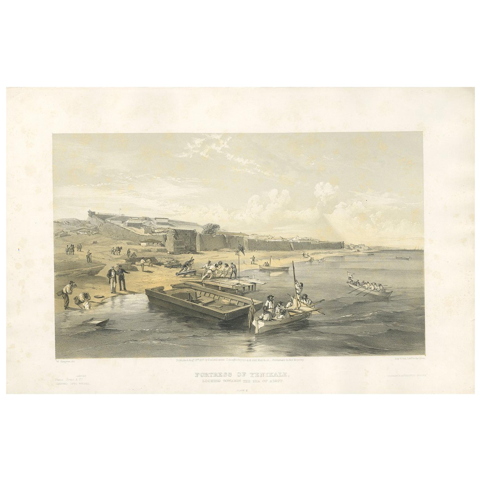 Impression ancienne de la forteresse de Yenikale « Guerre civile » par W. Simpson, 1855 en vente
