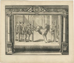 Antique Print of the French King Louis XIII with Other Figures and a Horse
