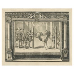 Antiker Druck des französischen Königs Louis XIII. mit anderen Figuren und einem Pferd