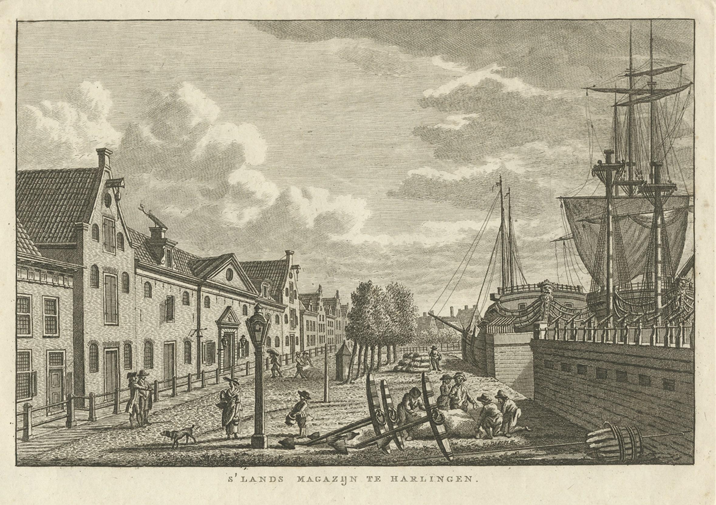 Paper Antique Print of the Frisian City of Harlingen in the Netherlands, 1793 For Sale