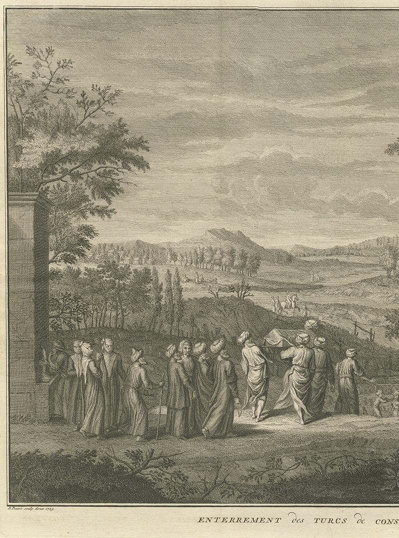 Dutch Antique Print of the Funeral at Constantinople by B. Picart, 1729 For Sale