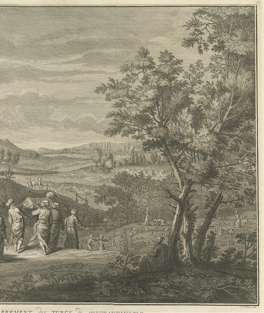 Engraved Antique Print of the Funeral at Constantinople by B. Picart, 1729 For Sale