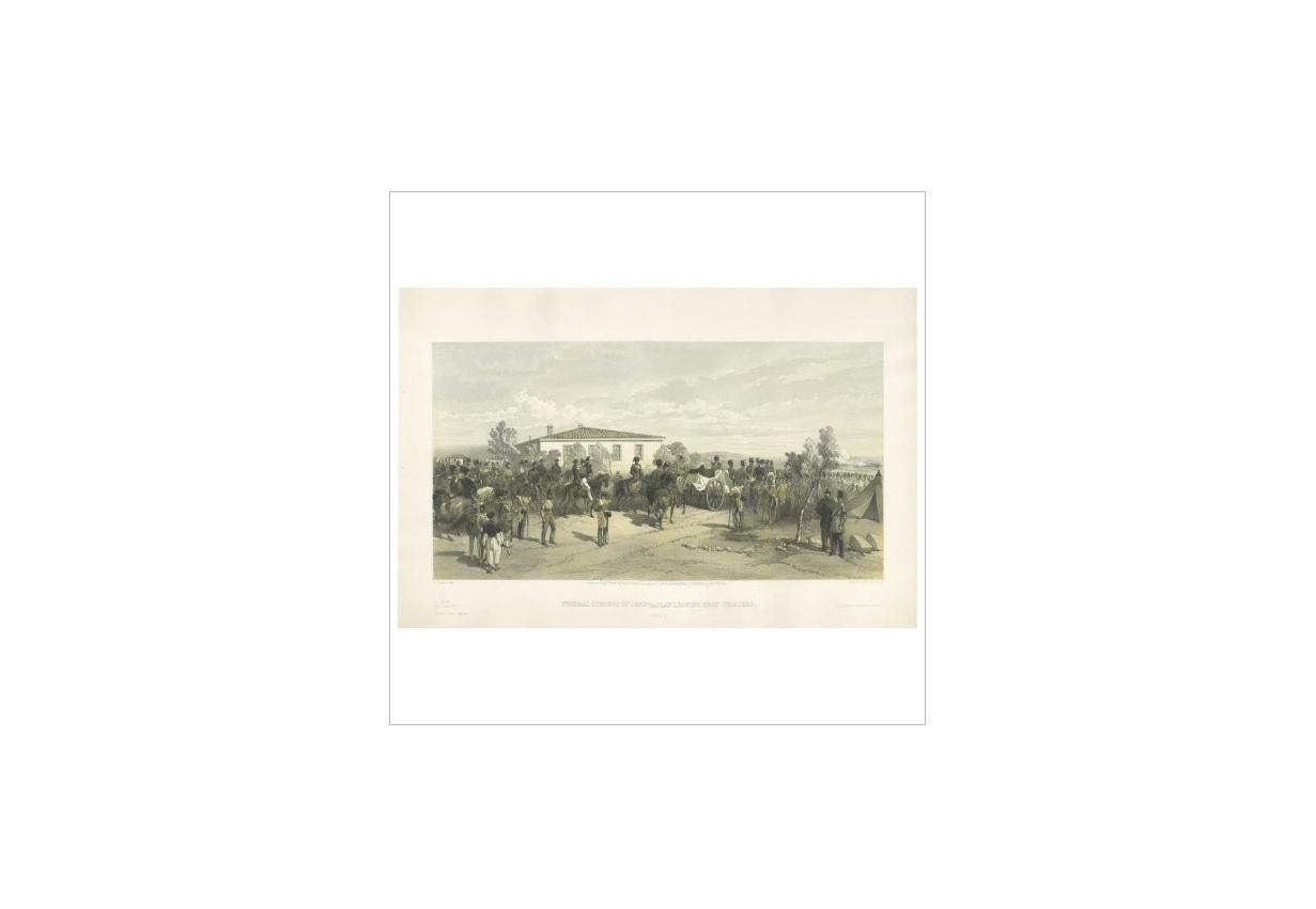 Antique Print of the Funeral of Lord Raglan 'Crimean War' by W. Simpson, 1855 In Good Condition For Sale In Langweer, NL