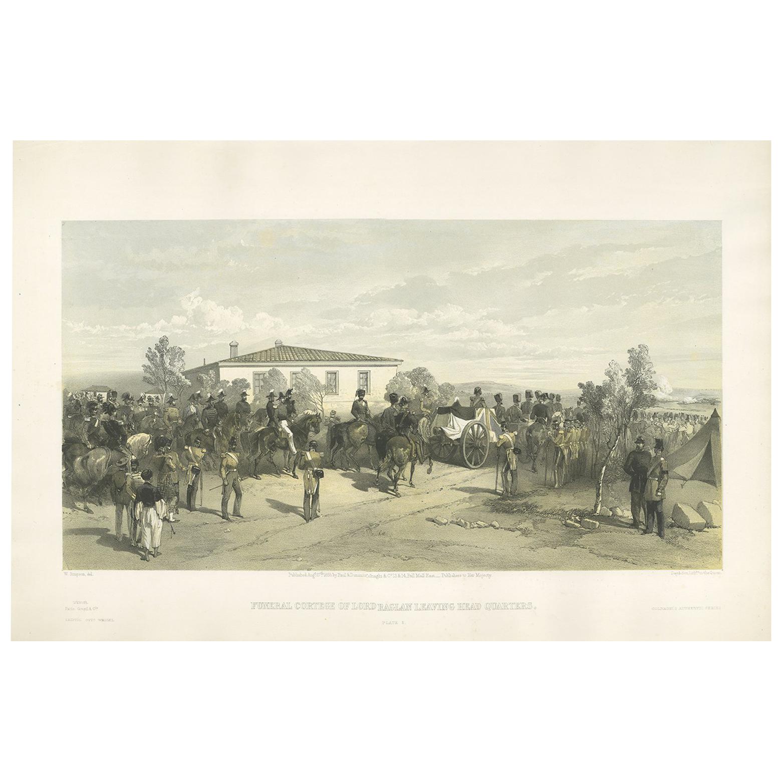 Antique Print of the Funeral of Lord Raglan 'Crimean War' by W. Simpson, 1855 For Sale