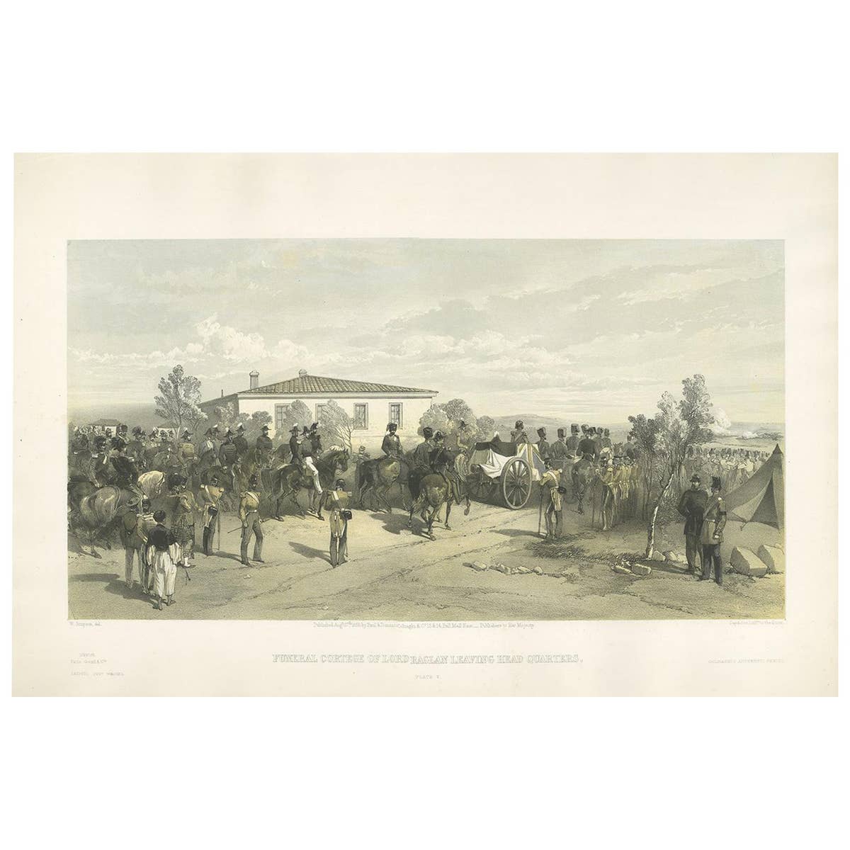 Antique Print of the Funeral of Lord Raglan 'Crimean War' by W. Simpson, 1855