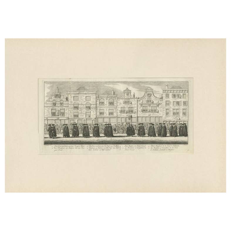 Antique Print of the Funeral Procession of Anna V an Hannover by Fokke, 1761