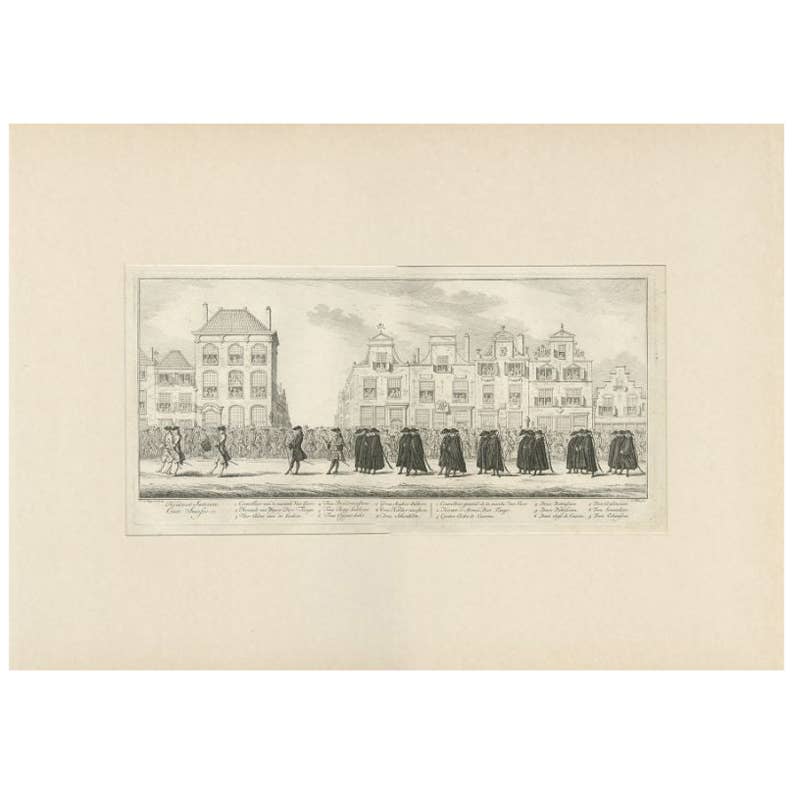 Antique Print of the Funeral Procession of Anna Van Hannover by Fokke, 1761