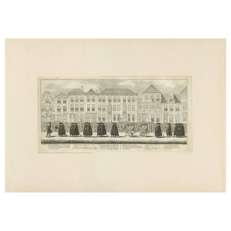 Antique Print of the Funeral Procession of Anna Van Hannover by Fokke, 1761