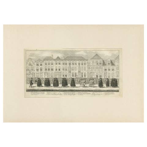 Antique Print of the Funeral Procession of Anna Van Hannover by Fokke, 1761