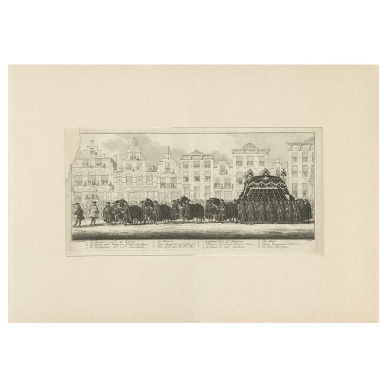 Impression ancienne de la procession funéraire d'Anna Van Hannover par Fokke, 1761